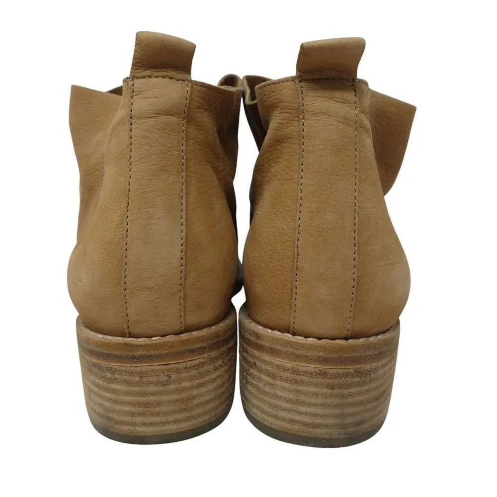 Eileen Fisher Brown Leather Pull‎ On Ankle Boots Booties